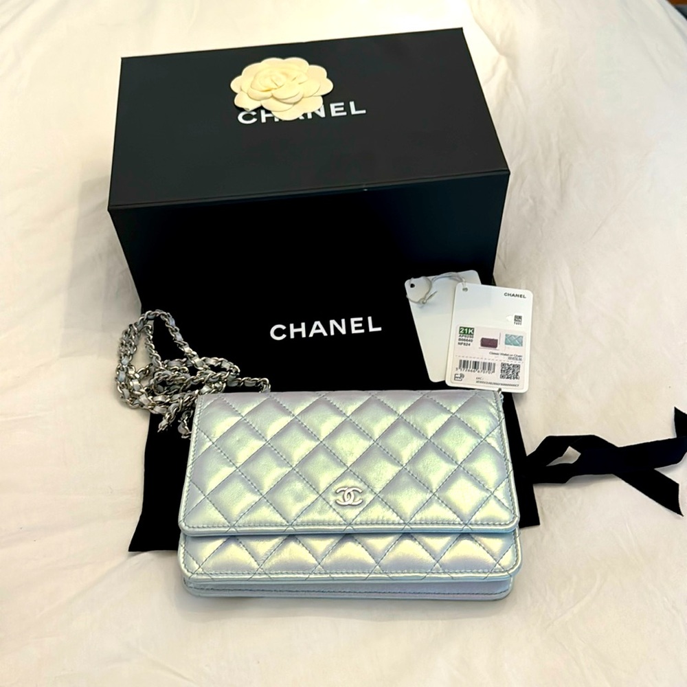 Chanel Wallet on the chain worn once light blue